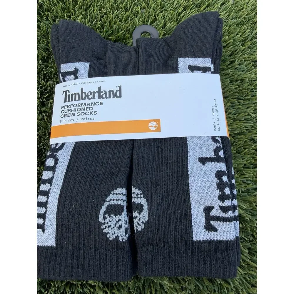 Timberland Performance‎ Cushion Crew Socks 🧦 Mens Sz. 9-12 Black. 5 Pack New!